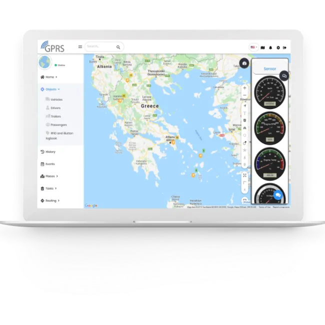 Лаптоп показва автомобили из цяла Гърция в платформата GPRS